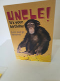 Chimp birthday card for an uncle, funny cards, handmade at CamieRoseUK