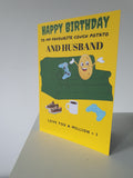 Couch potato funny birthday card, cards for husband