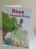 Princess Tiana birthday card, handmade, CamieRoseUK