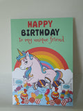 Unicorn birthday card,  card for a unique friend, handmade card