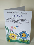 Sympathy card for friend, thinking of you, CamieRoseUK