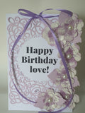 Luxury birthday boxed card, purple grace, handmade at Camieroseuk