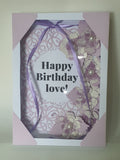 Luxury birthday boxed card, purple grace, handmade at Camieroseuk