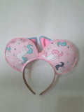 Unicorn theme - handmade mouse ears headband.