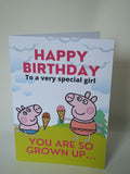 Peppa pig birthday cards, CamieRoseuk, personalised peppa pig cards