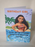 Moana birthday card, birthday girl, CamieRoseUK handmade