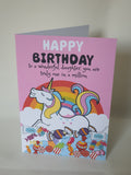 Unicorn birthday card for daughter, kids character card, Camierose designs