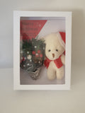 Cute luxury box Christmas card, Camieroseuk, teddy and bouquet