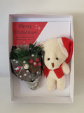 Cute luxury box Christmas card, Camieroseuk, teddy and bouquet