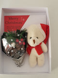 Cute luxury box Christmas card, Camieroseuk, teddy and bouquet