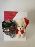 Cute luxury box Christmas card, Camieroseuk, teddy and bouquet