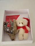 Cute luxury box Christmas card, Camieroseuk, teddy and bouquet