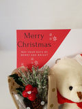 Cute luxury box Christmas card, Camieroseuk, teddy and bouquet