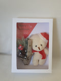 Cute luxury box Christmas card, Camieroseuk, teddy and bouquet