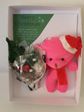 Christmas card, teddy and bouquet, Camieroseuk