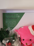 Christmas card, teddy and bouquet, Camieroseuk