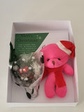 Christmas card, teddy and bouquet, Camieroseuk