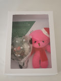 Christmas card, teddy and bouquet, Camieroseuk