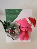 Christmas card, teddy and bouquet, Camieroseuk