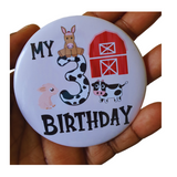 Cow print birthday badge, CamieRoseUK, handmade buttons, wholesale (Packs of 10)