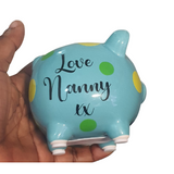 Customised mini Piggy banks for kids, babies/toddlers decorative money box, christening gifts at Camieroseuk