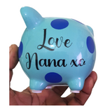 Customised mini Piggy banks for kids, babies/toddlers decorative money box, christening gifts at Camieroseuk