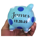 Customised mini Piggy banks for kids, babies/toddlers decorative money box, christening gifts at Camieroseuk