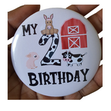 Cow print birthday badge, CamieRoseUK, handmade buttons, wholesale (Packs of 10)