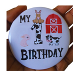 Cow print birthday badge, CamieRoseUK, handmade buttons, wholesale (Packs of 10)