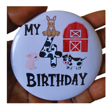 Cow print birthday badge, CamieRoseUK, handmade buttons, wholesale (Packs of 10)